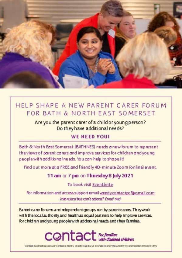 thumbnail of Bath-and-NE-Somerset-flyer Parent Carer Forum Drop in sessions 8th July 2021