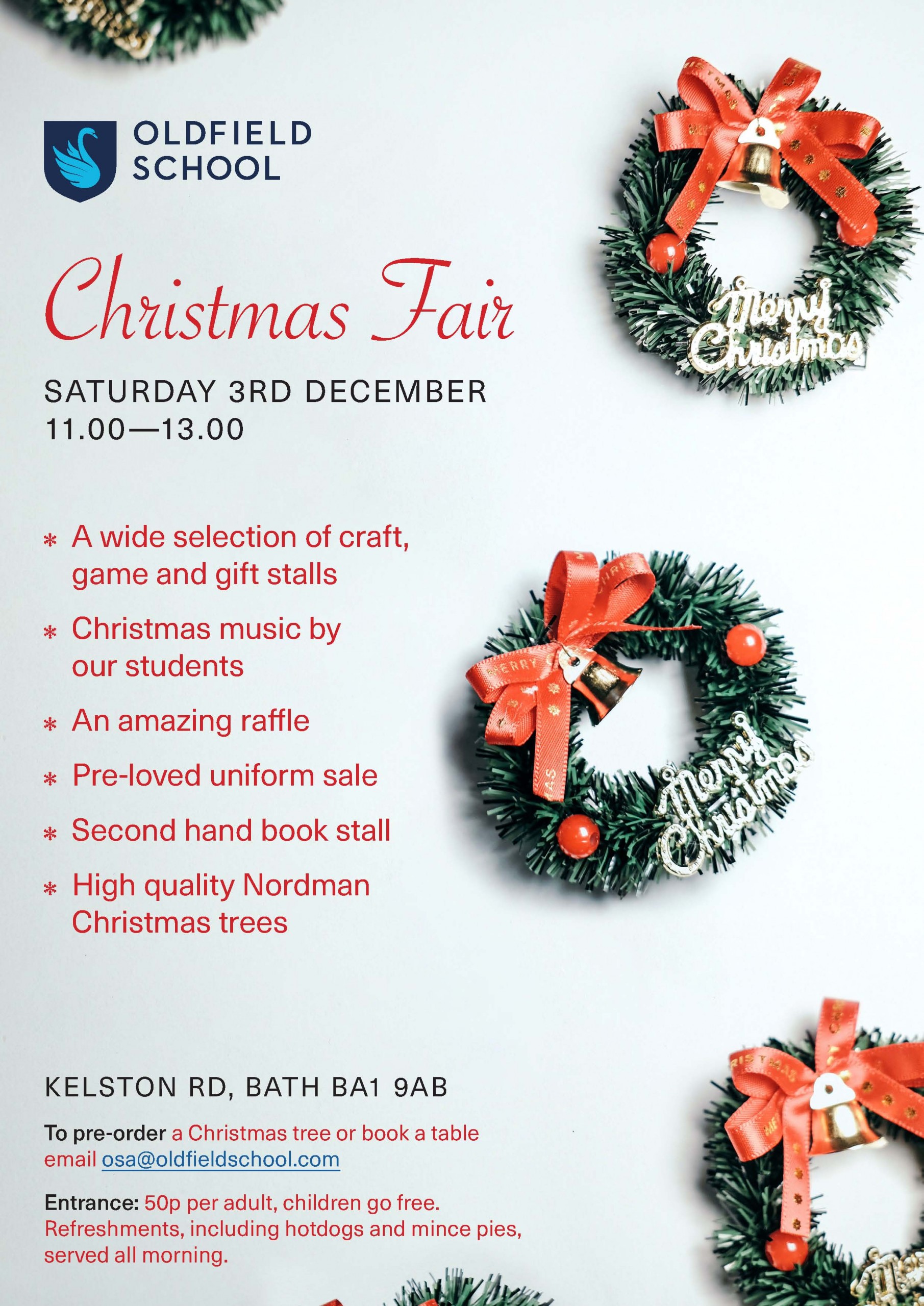 Oldfield School Christmas Fair, 3rd December 11am 1pm Oldfield School