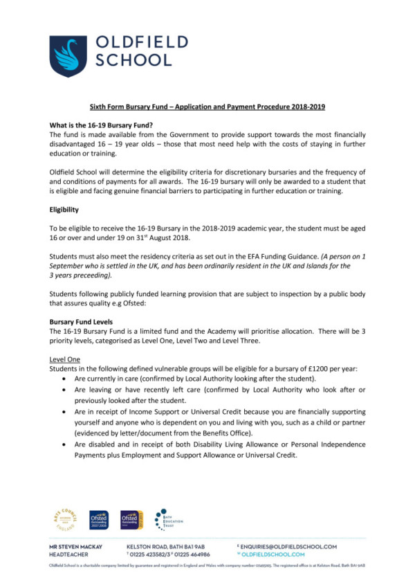 thumbnail of 16 – 19 Bursary Application and Procedure 2018-2019