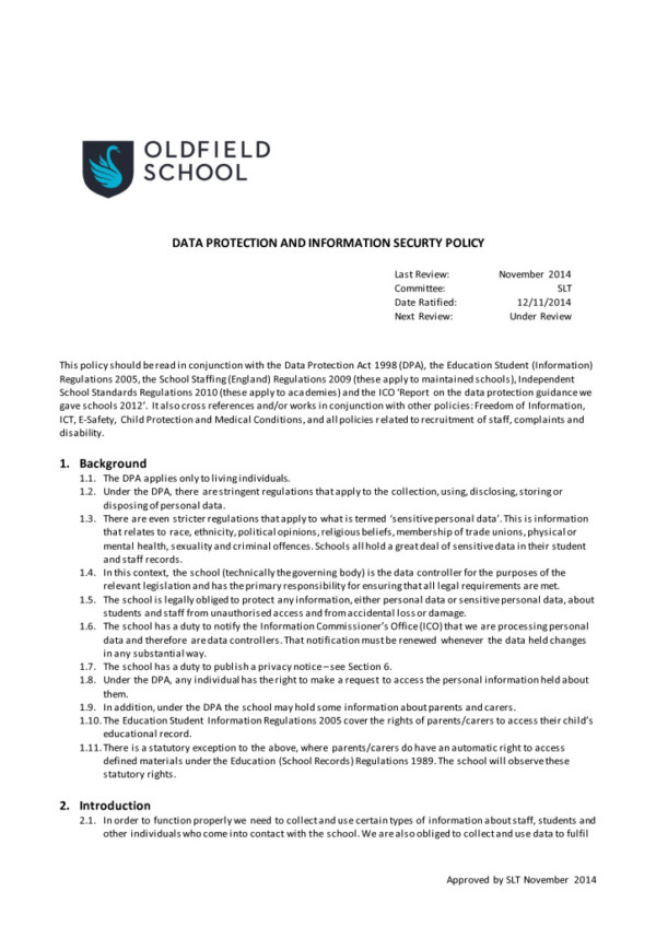 thumbnail of Data Protection and Information Security 2014 SLT
