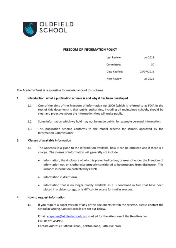 thumbnail of Freedom of Information Policy 2019 CC