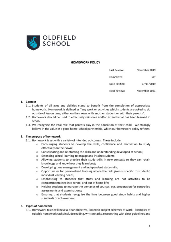 thumbnail of Homework Policy 2019 SLT
