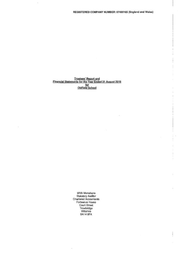thumbnail of Oldfield School accounts for the year ended 31 August 2018