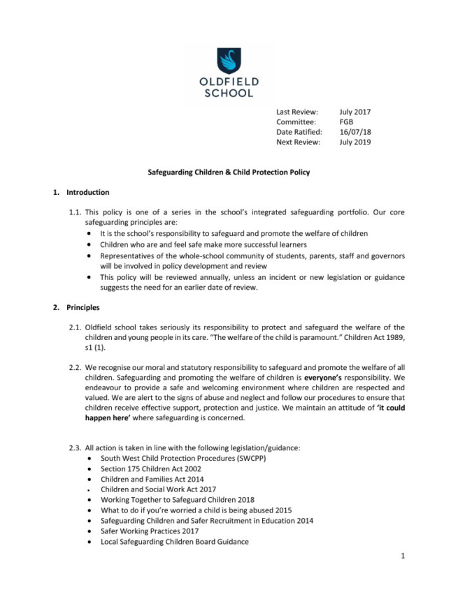 thumbnail of Safeguarding and Child Protection Policy 2018-9 final version for Sept 18