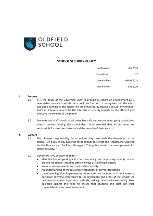 thumbnail of School Security Policy Draft SLT