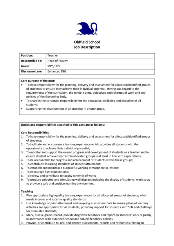 thumbnail of Job Description and Person Specification