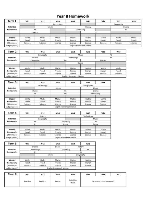 thumbnail of KS3 Homework Programme Year 8 2019-20