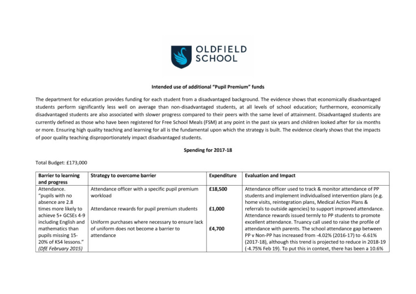thumbnail of Pupil Premium Statement 2017-18 evaluation