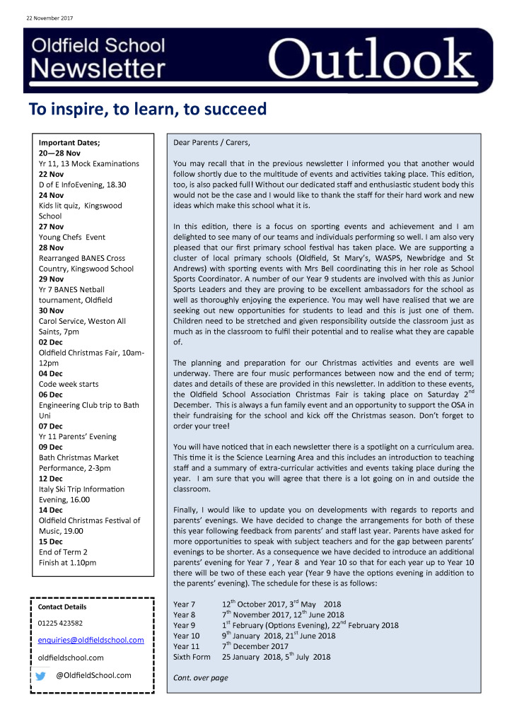 Outlook Newsletter 22.11.17