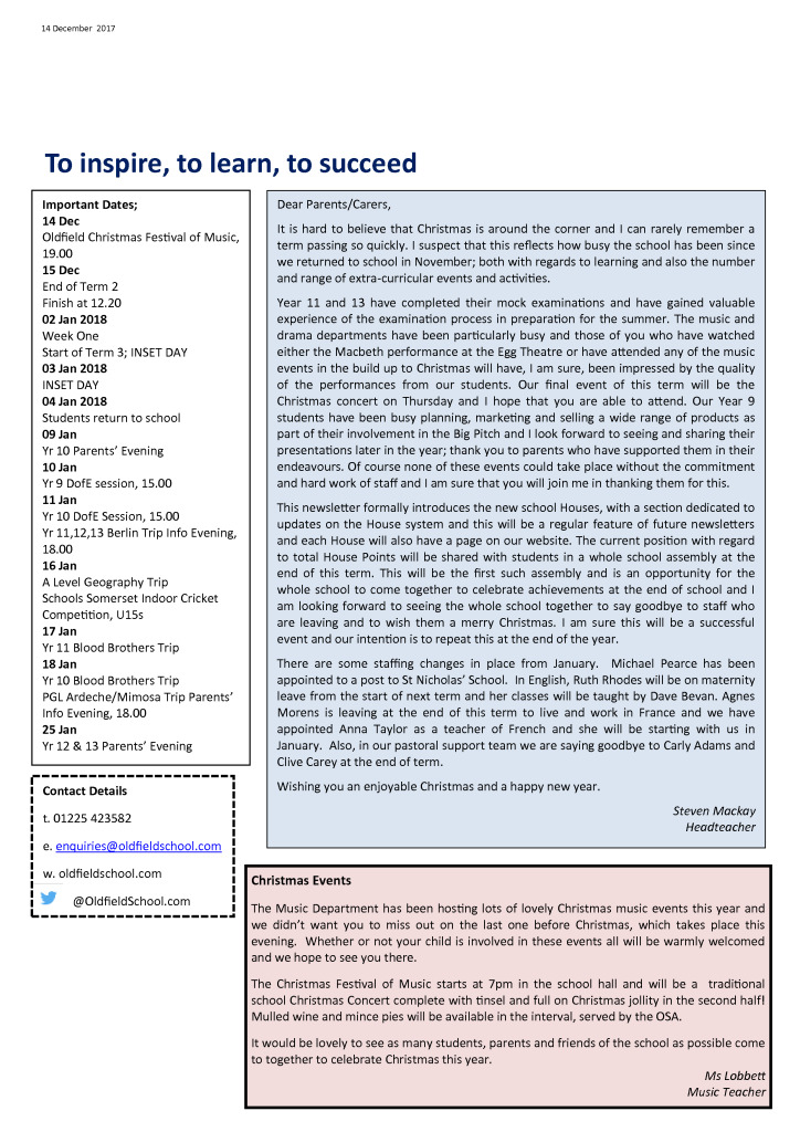 Outlook Newsletter 14.12.17