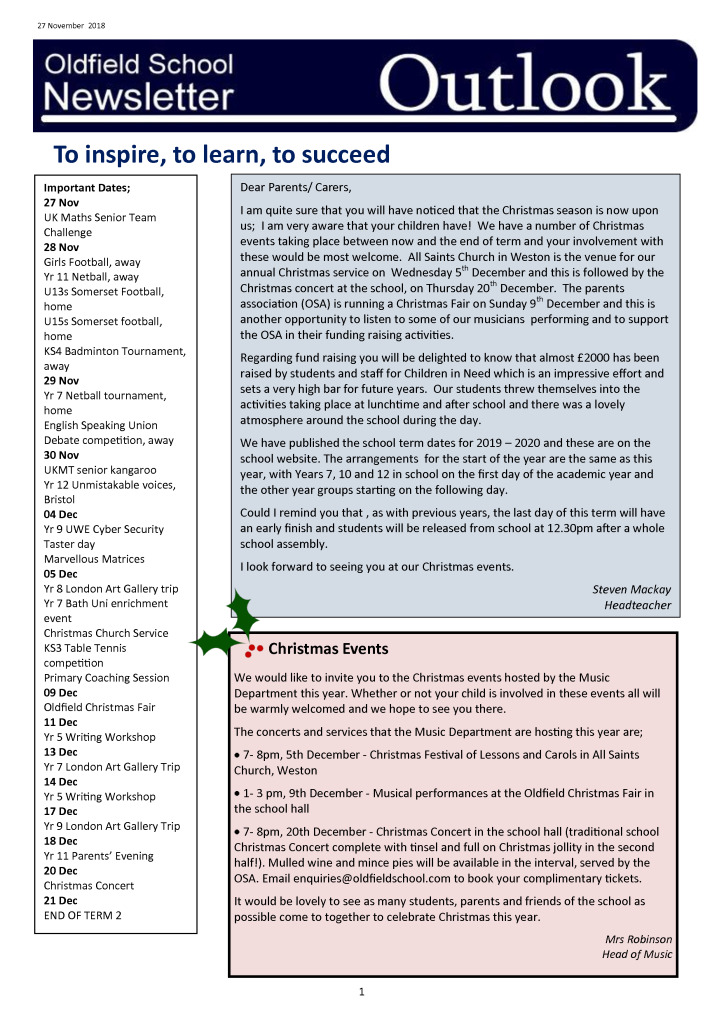Newsletter 27.11.18