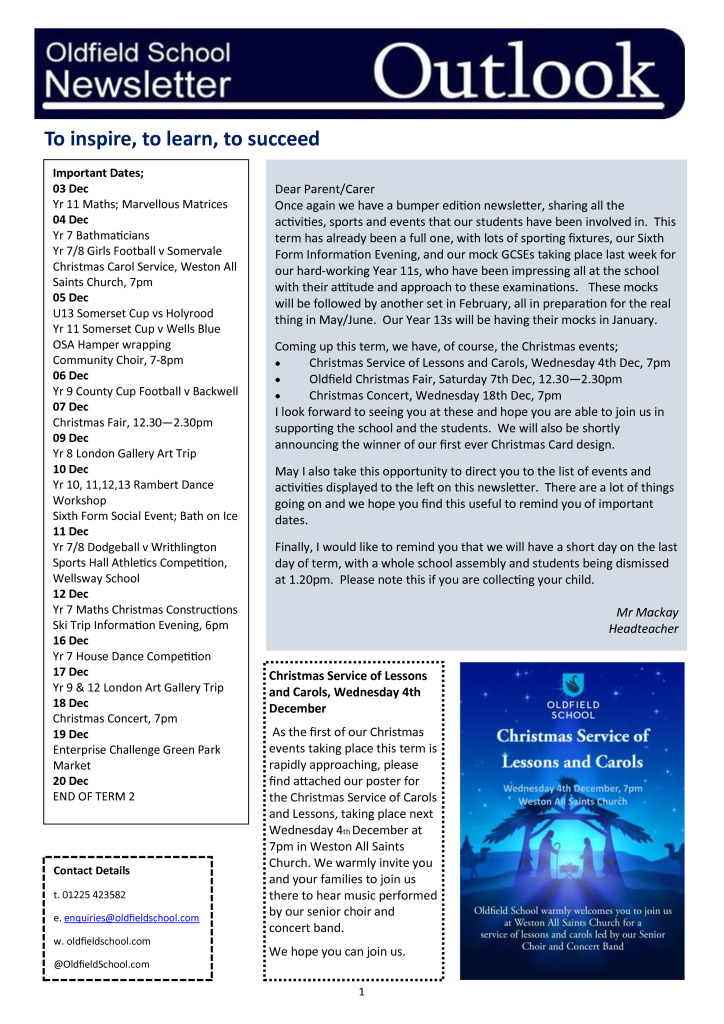 Oldfield School Newsletter 02.12.19