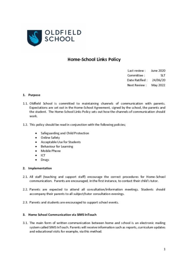 thumbnail of Home School Links Policy