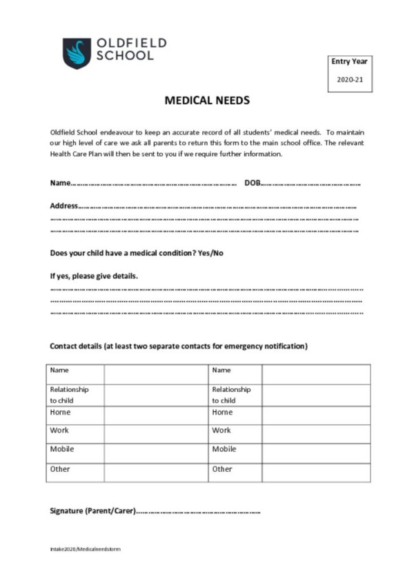 thumbnail of Medical Needs Form