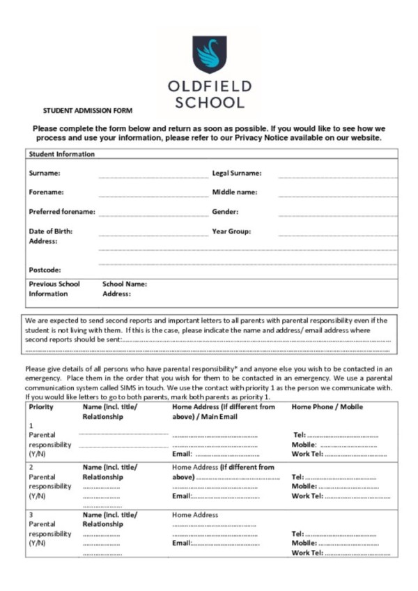 thumbnail of Student Admission Form