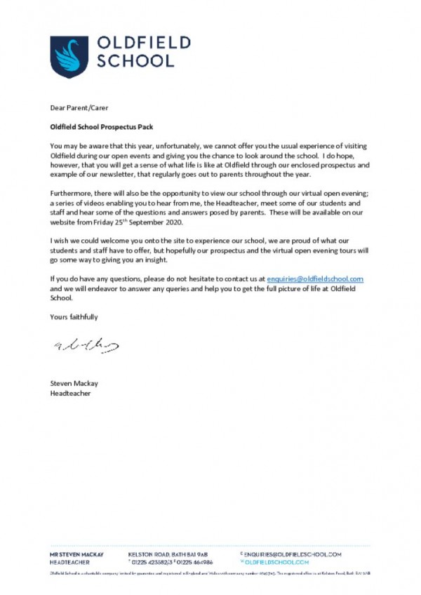 thumbnail of Prospectus covering letter to parents