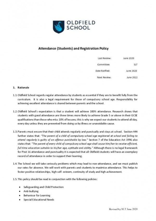thumbnail of Attendance (students) Policy Updated Oct 2020