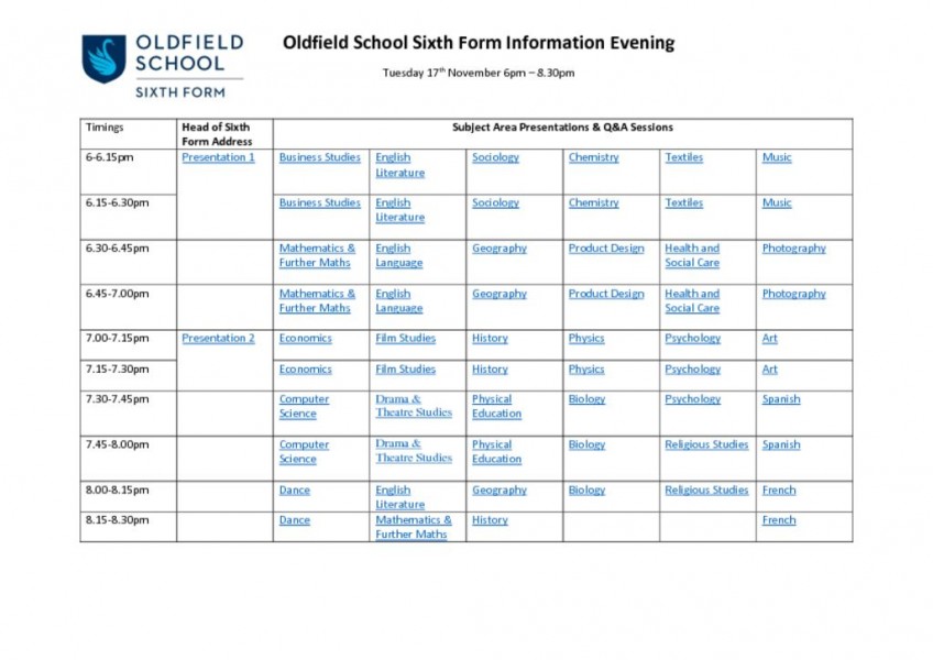 thumbnail of Sixth Form Information Evening Final Schedule