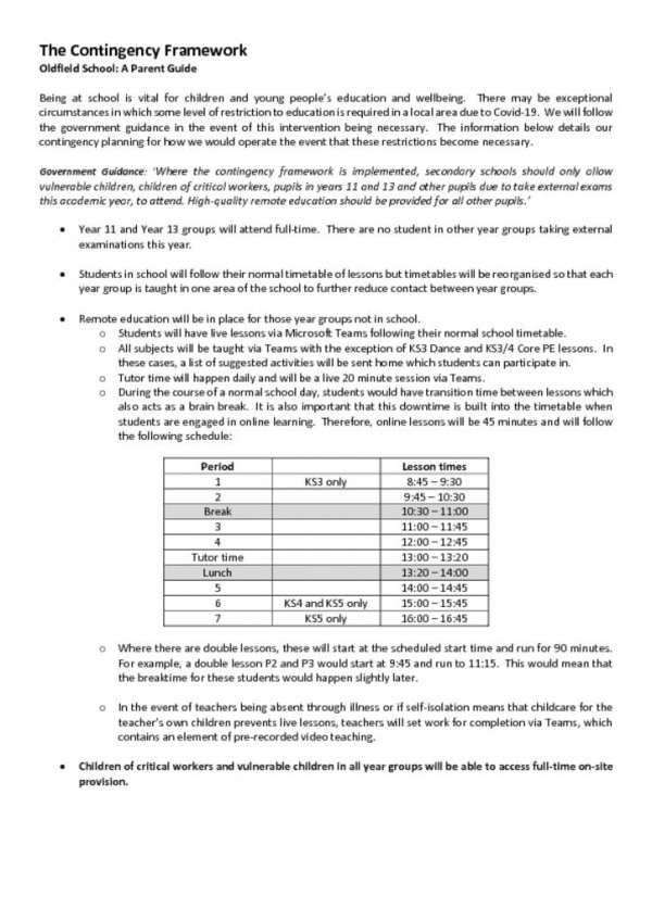 thumbnail of Contingency Framework learning arrangements – Parent Version