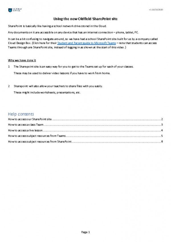 thumbnail of Using the new Oldfield Sharepoint Site v1 (students)