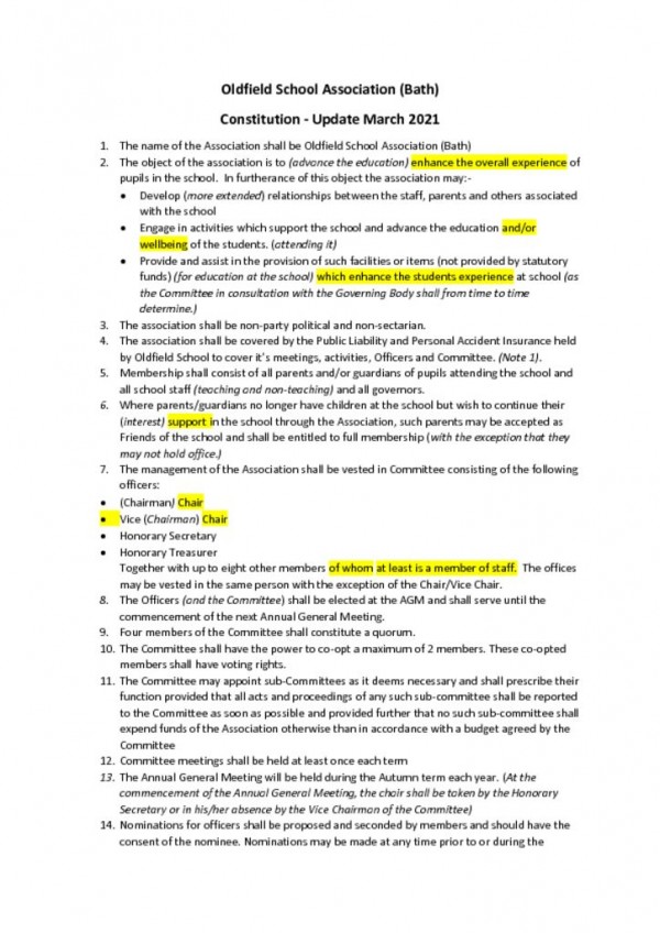thumbnail of DRAFT UPDATE Oldfield School Association Constitution