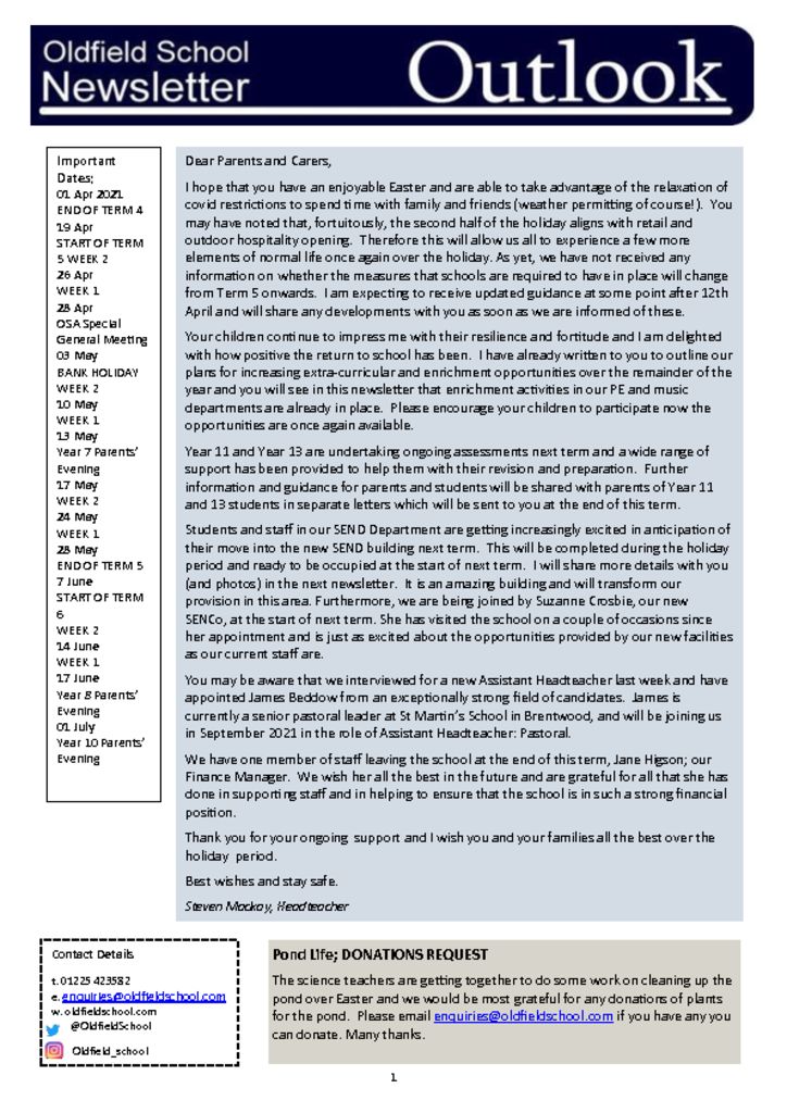 Newsletter 31.03.21