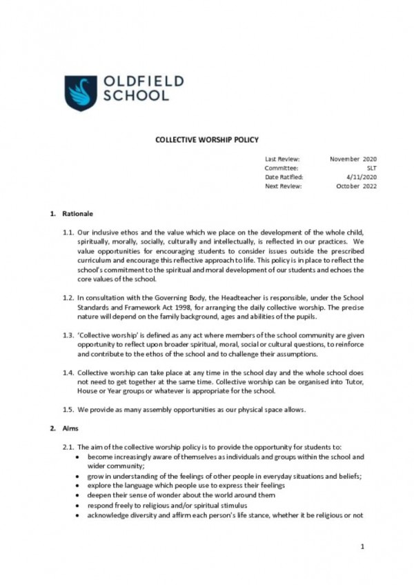 thumbnail of Collective Worship Policy 2020 SLT