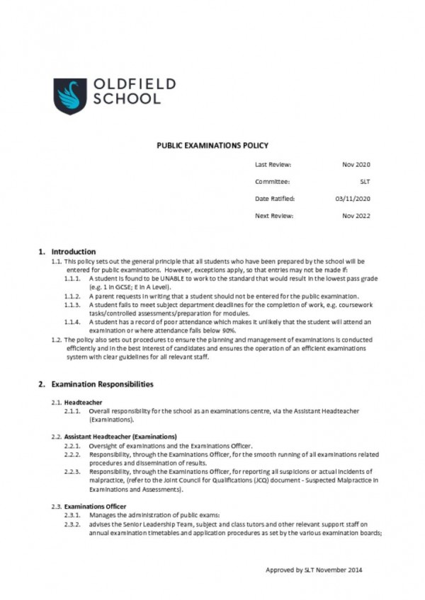 thumbnail of Examination Policy 2020 SLT