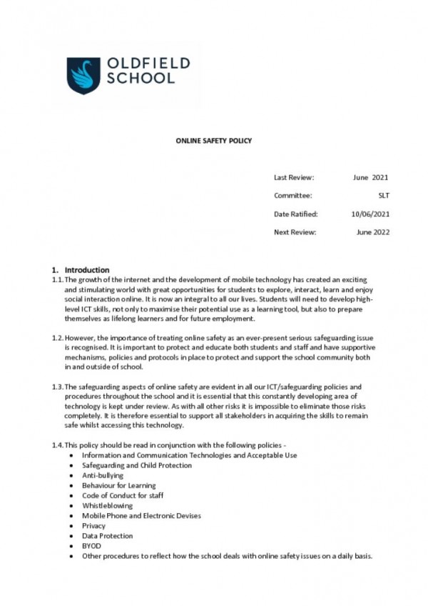 thumbnail of Online Safety Policy 2021
