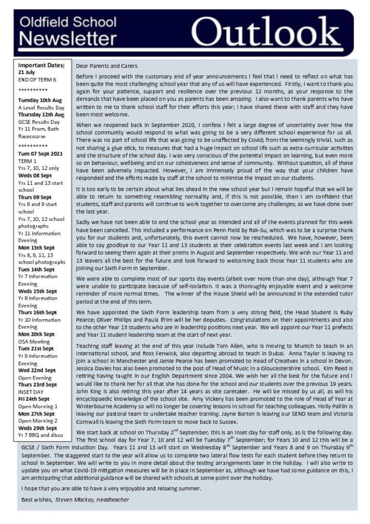 Newsletter 21.07.21