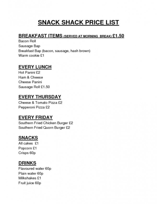 thumbnail of SNACK SHACK PRICE LIST 2021