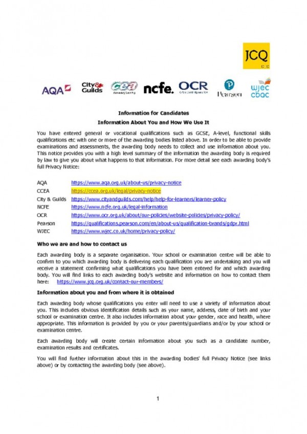 thumbnail of Information for candidates – Privacy Notice