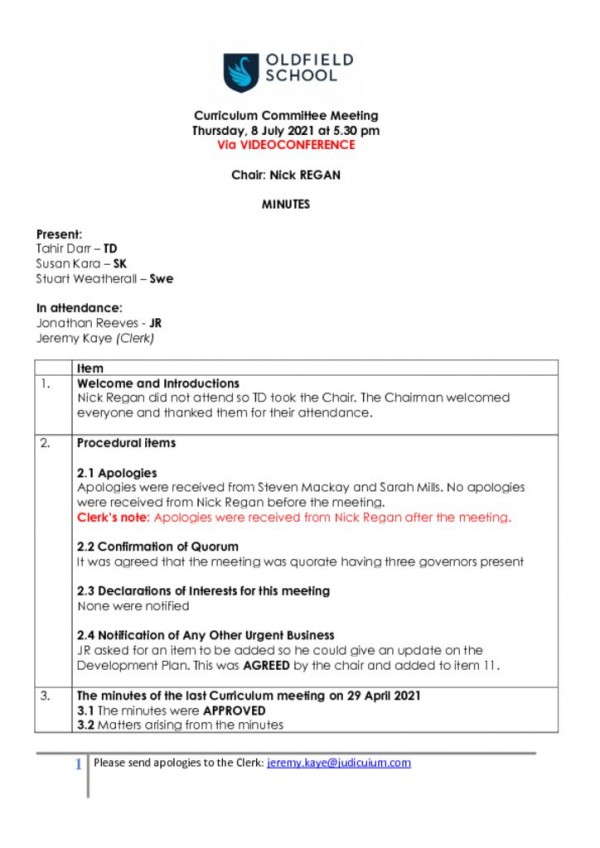 thumbnail of MINUTES – OLDFIELD – CURRICULUM 080721