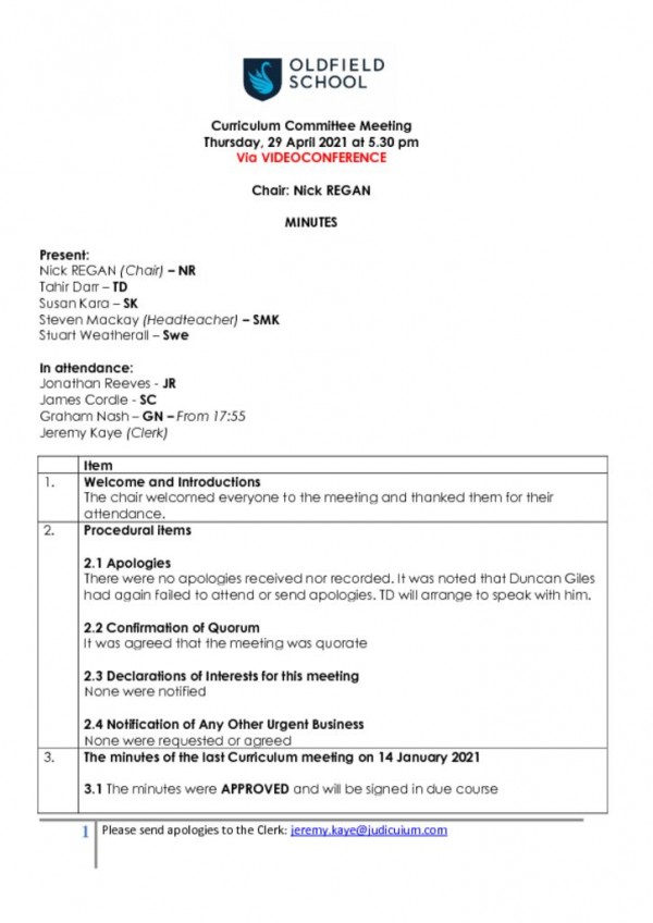 thumbnail of MINUTES – OLDFIELD – CURRICULUM 290421