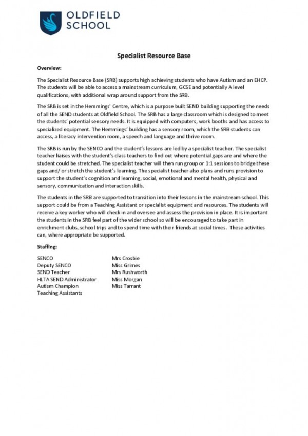 thumbnail of Specialist Resource Base write up for the website