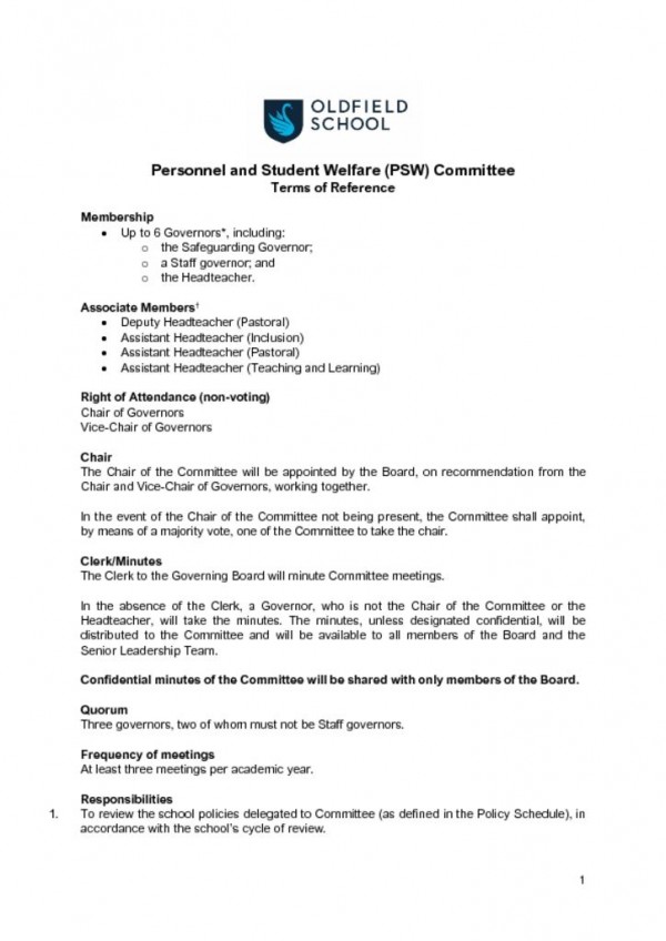 thumbnail of Personnel & Student Welfare Committee ToR