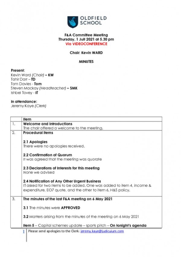 thumbnail of MINUTES – OLDFIELD – F&A – 010721