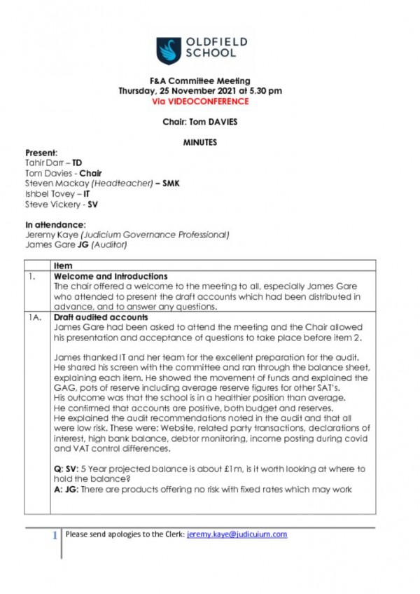 thumbnail of MINUTES – OLDFIELD – F&A 251121