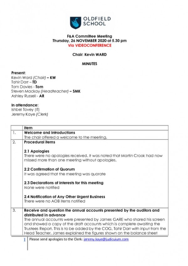 thumbnail of MINUTES – OLDFIELD – F&A – 26112020
