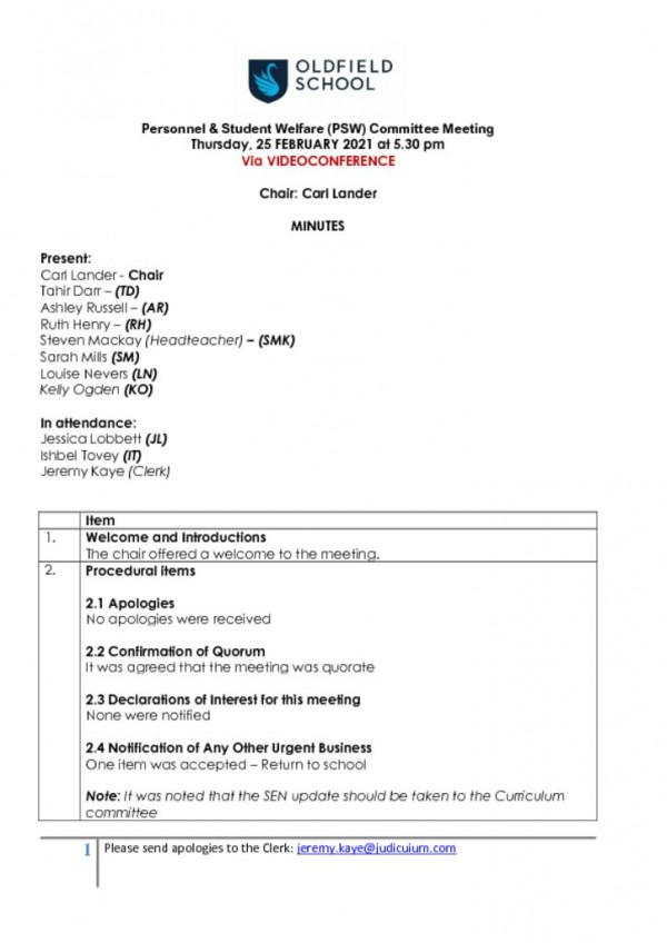 thumbnail of MINUTES – OLDFIELD – PSW 250221