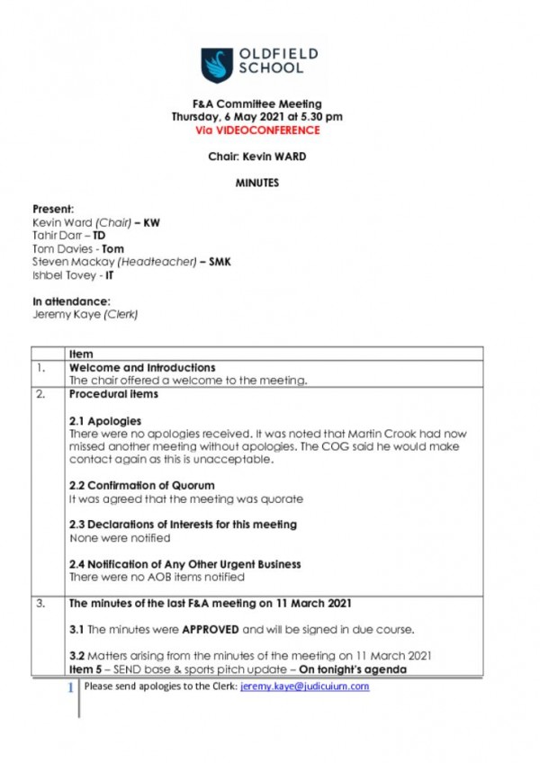 thumbnail of MINUTES – OLDFIELD – F&A – 060521