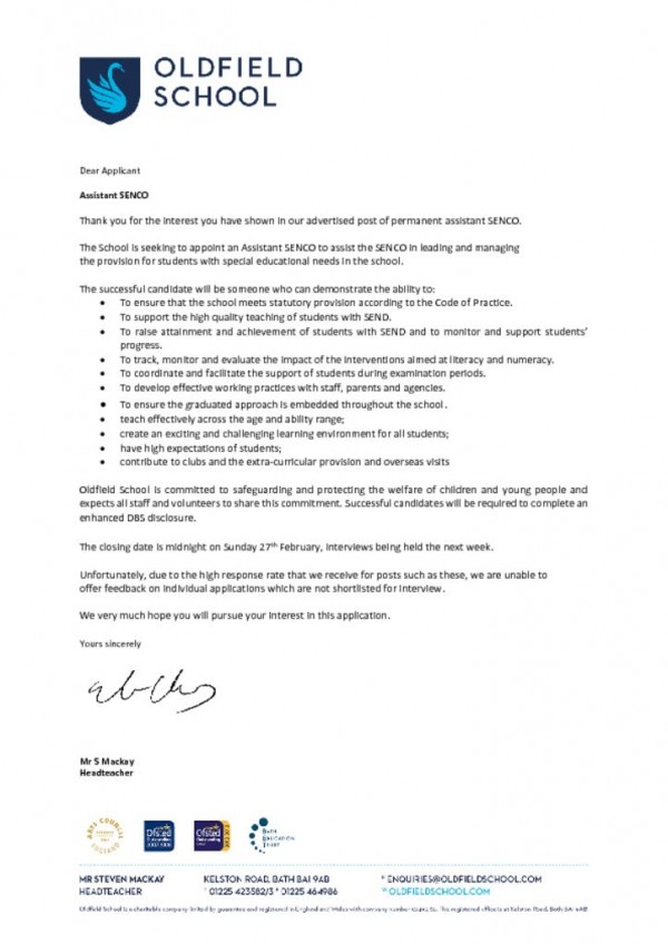 thumbnail of Assistant SENCO Letter to Candidate 2022