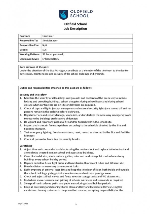 thumbnail of Caretaker Job Description and Person Specification Feb 22