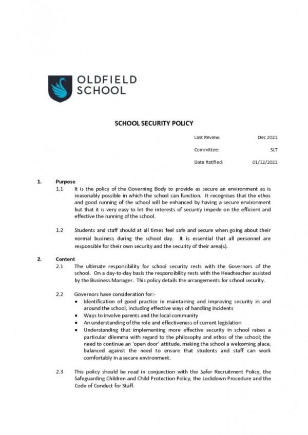 thumbnail of School Security Policy 2021 SLT