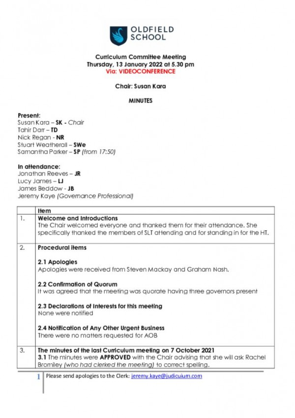 thumbnail of MINUTES – OLDFIELD – CURRICULUM 130122
