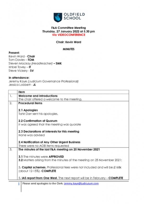 thumbnail of MINUTES – OLDFIELD – F&A 27012022