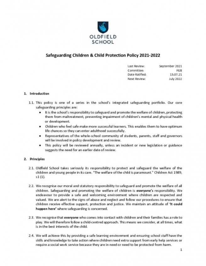 thumbnail of Safeguarding and Child Protection Policy 2021-2022 Final Sep 2021