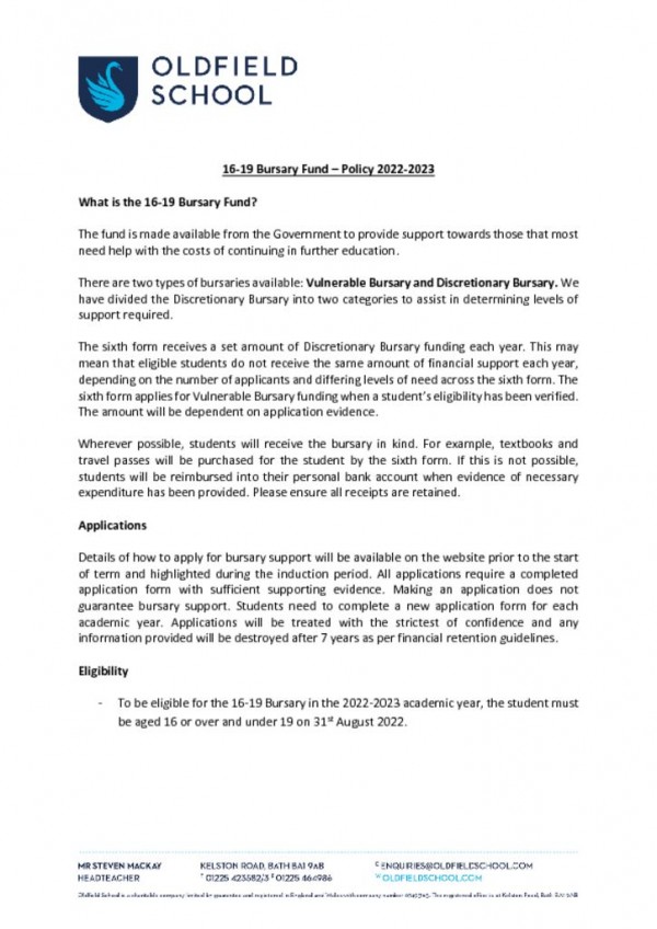 thumbnail of 16-19 Bursary Policy – Sept 2022-23