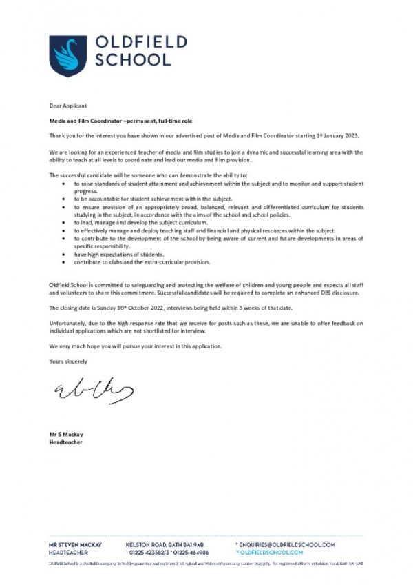 thumbnail of Media and Film Coordinator Letter to Candidates Sep 2022