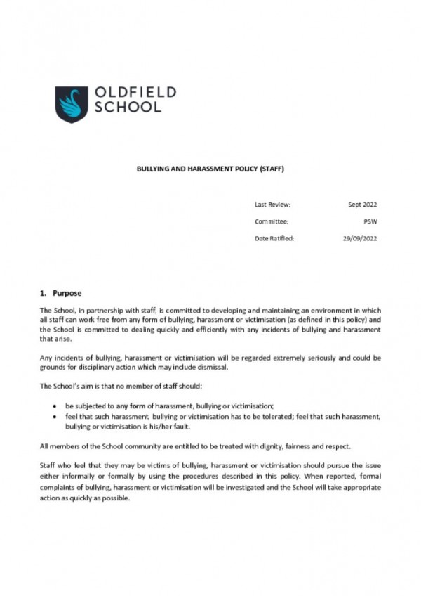 thumbnail of Bullying and Harassment Policy 2022